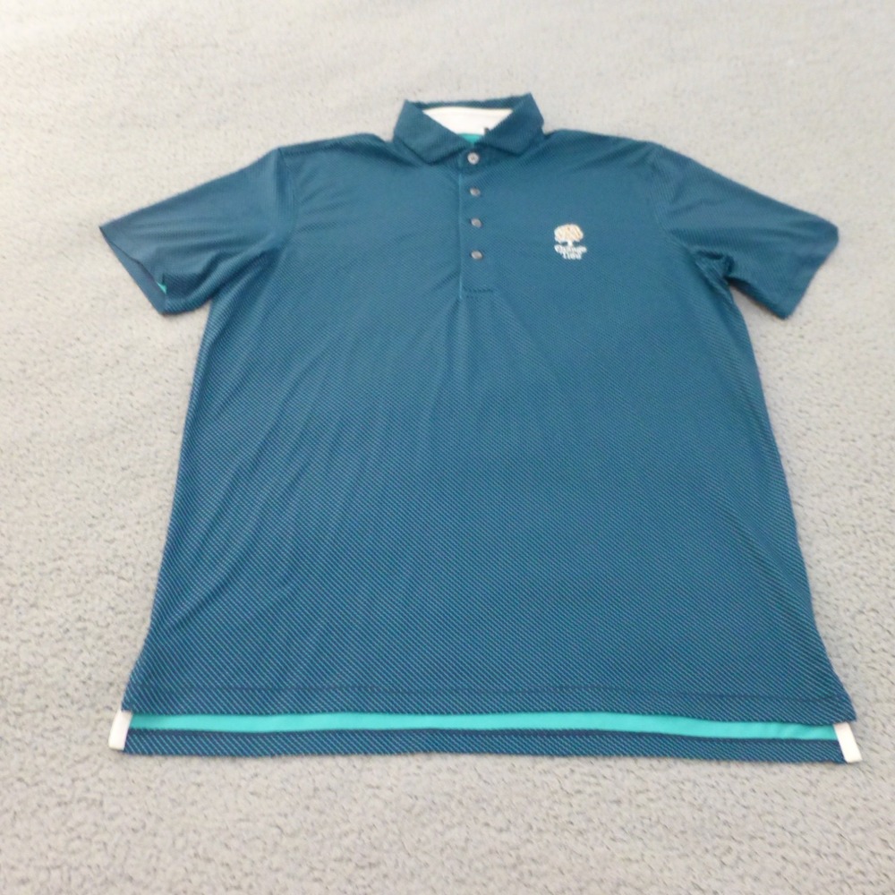 Greyson Shirt Mens XL Polo Golf Geometric Teal Blue Performance Short Sleeve